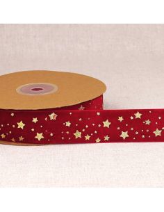 Cinta de terciopelo con estrellas de Navidad - Rojo