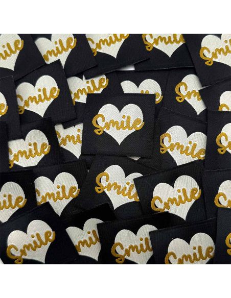 Lote de 5 etiquetas tejidas para coser Smile