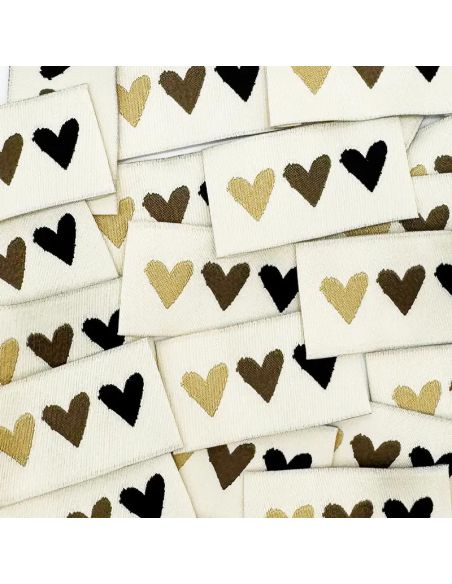 Lote de 5 etiquetas tejidas para coser Hola belleza - 3 corazones