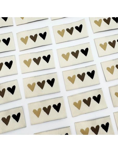Lote de 5 etiquetas tejidas para coser Hola belleza - 3 corazones