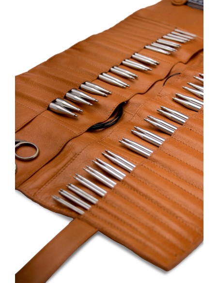 Estuche de almacenamiento de cuero para agujas circulares Muud Stockholm XL - Whisky