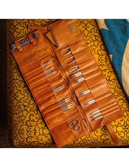 Estuche de almacenamiento de cuero para agujas circulares Muud Stockholm XL - Whisky