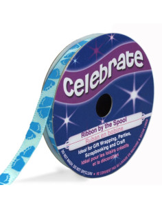 Cinta de satén Celebrate azul cielo con impresión de pies azules - 6 mm x 4 metros