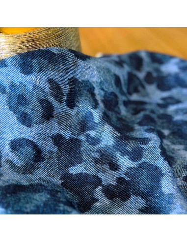 Tejido de viscosa flameado Denim Leopardo - My Dress Made