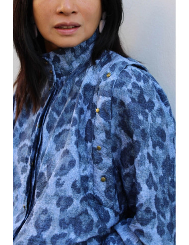 Tejido de viscosa flameado Denim Leopardo - My Dress Made