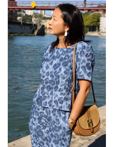 Tejido de viscosa flameado Denim Leopardo - My Dress Made