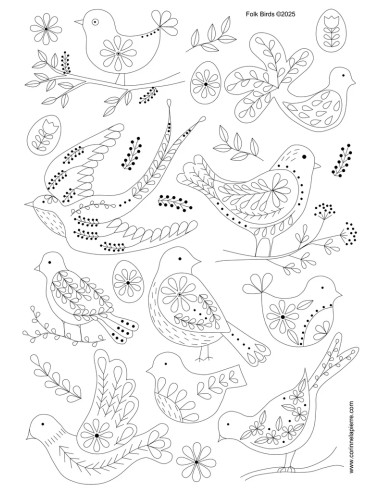 Hojas de transferencia de bordado hidrosolubles - Pájaros folclóricos