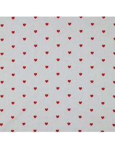 Tejido popelina de algodón fantasía - Corazón rojo sobre fondo blanco 2