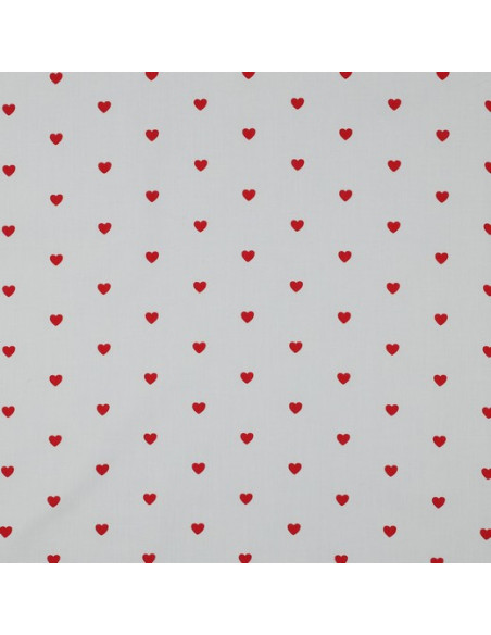 Tejido popelina de algodón fantasía - Corazones rojos sobre fondo blanco