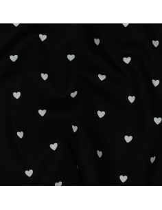 Tejido popelina de algodón fantasía - Corazón blanco sobre fondo negro