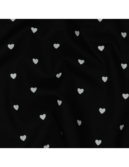 Tejido popelina de algodón fantasía - Corazón blanco sobre fondo negro