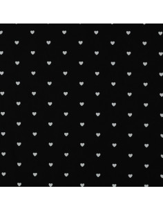Tejido popelina de algodón fantasía - Corazón blanco sobre fondo negro 2