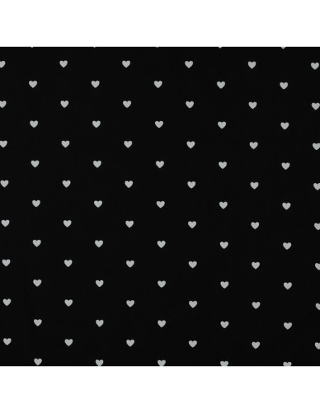 Tejido popelina de algodón fantasía - Corazones blancos sobre fondo negro