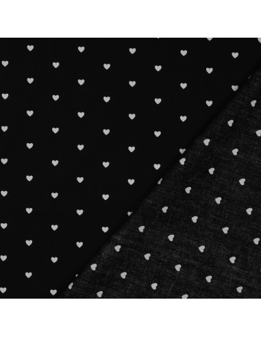 Tejido popelina de algodón fantasía - Corazones blancos sobre fondo negro