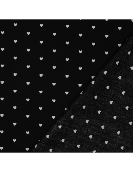 Tejido popelina de algodón fantasía - Corazones blancos sobre fondo negro