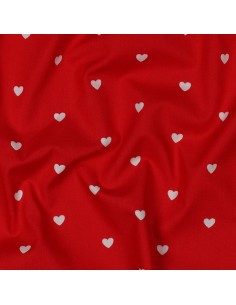 Tejido popelina de algodón fantasía - Corazón blanco sobre fondo rojo