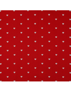 Tejido popelina de algodón fantasía - Corazón blanco sobre fondo rojo 2