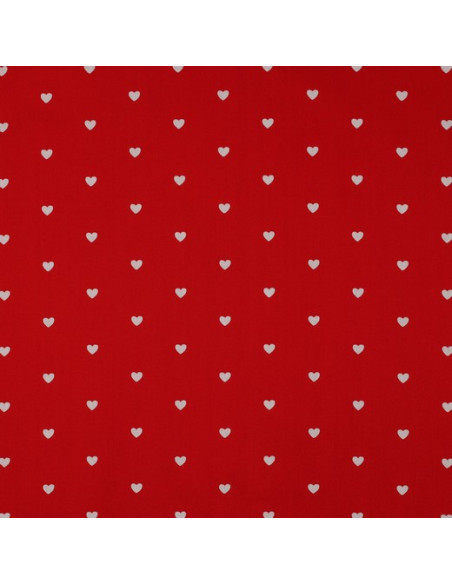 Tejido popelina de algodón fantasía - Corazones blancos sobre fondo rojo