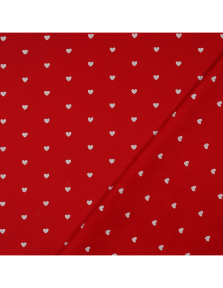 Tejido popelina de algodón fantasía - Corazones blancos sobre fondo rojo