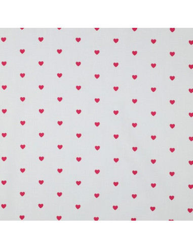 Tejido popelina de algodón fantasía - Corazones fucsia sobre fondo blanco