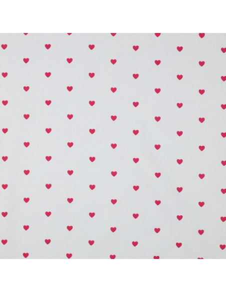 Tejido popelina de algodón fantasía - Corazones fucsia sobre fondo blanco