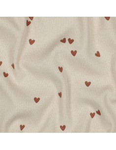 Tejido de punto jersey de algodón acanalado - Corazones natural 2