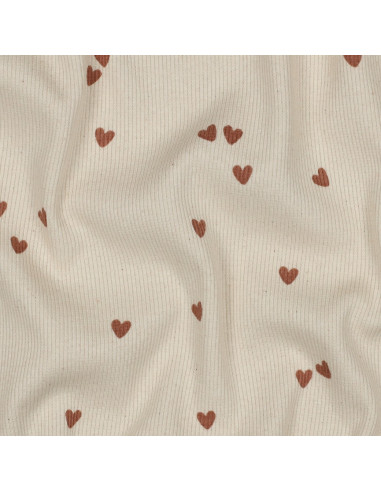 Tejido de punto jersey de algodón acanalado - Corazones natural