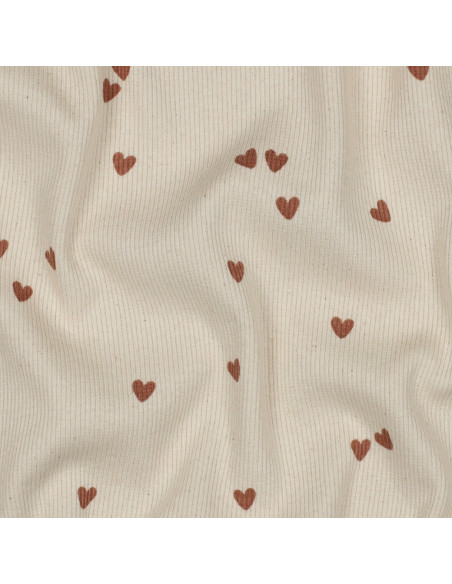 Tejido de punto jersey de algodón acanalado - Corazones natural