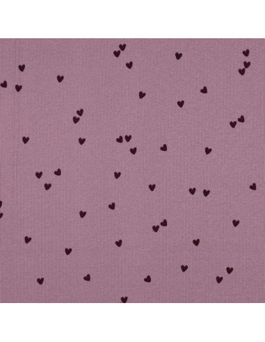 Tejido de punto jersey de algodón acanalado - Corazones malva