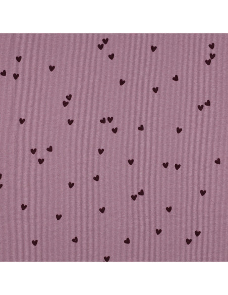 Tejido de punto jersey de algodón acanalado - Corazones malva