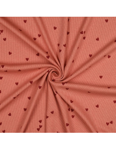 Tejido de punto jersey de algodón acanalado - Corazones coral