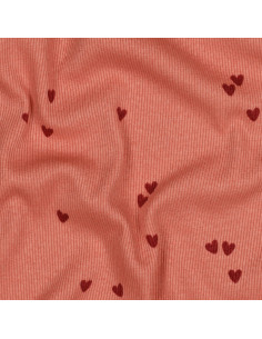 Tejido de punto jersey de algodón acanalado - Corazones coral 2