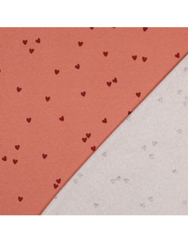Tejido de punto jersey de algodón acanalado - Corazones coral
