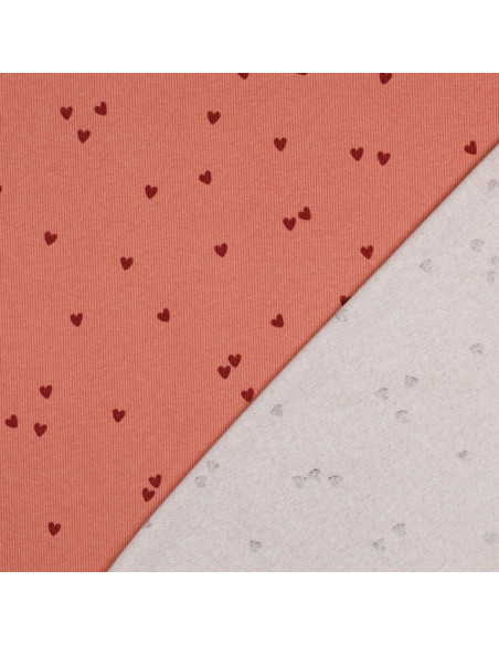 Tejido de punto jersey de algodón acanalado - Corazones coral