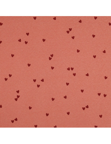 Tejido de punto jersey de algodón acanalado - Corazones coral