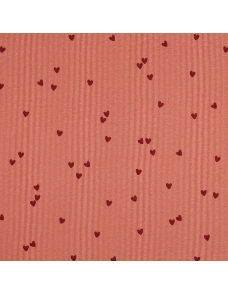 Tejido de punto jersey de algodón acanalado - Corazones coral