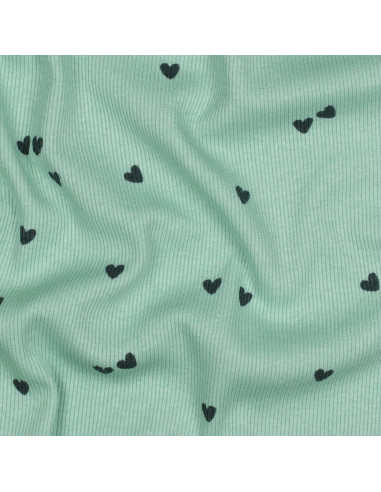 Tejido de punto jersey de algodón acanalado - Corazones sabios
