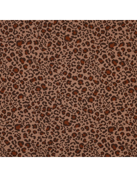 Tejido de punto jersey de algodón acanalado - Leopardo beige