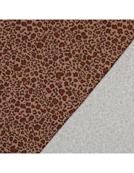 Tejido de punto jersey de algodón acanalado - Leopardo beige