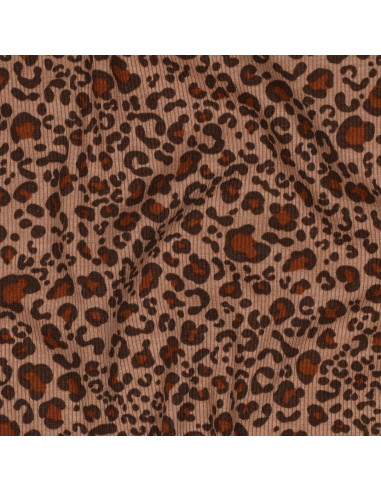 Tejido de punto jersey de algodón acanalado - Leopardo beige