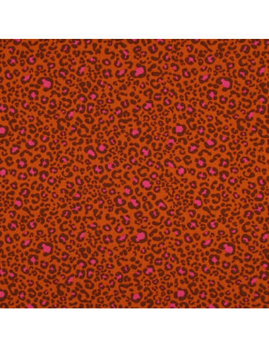 Tejido de punto jersey de algodón acanalado - Leopardo naranja