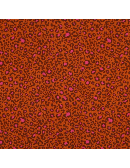 Tejido de punto jersey de algodón acanalado - Leopardo naranja