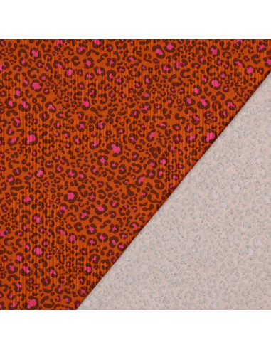 Tejido de punto jersey de algodón acanalado - Leopardo naranja