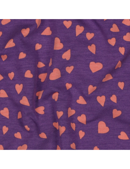 Tela de sudadera afelpada con corazones - Violeta