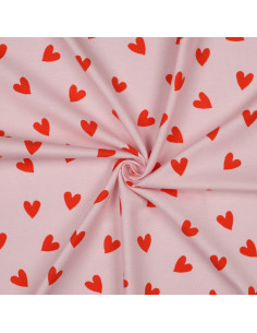 Tela de franela rosa - Corazones rojo vivo