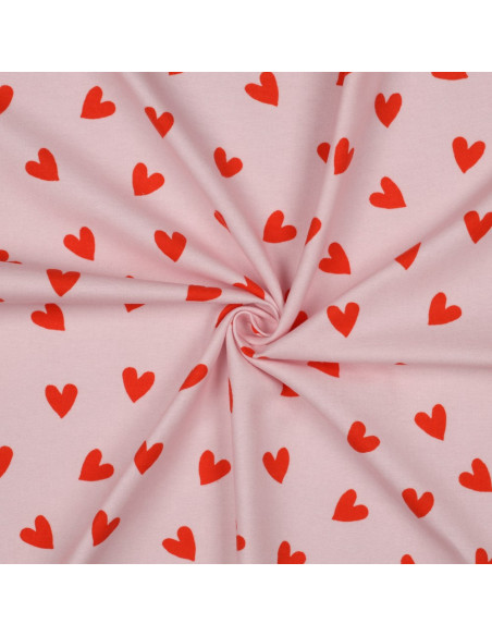 Tela de franela rosa - Corazones rojo vivo