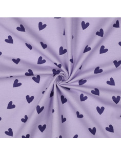 Tela de franela lavanda - Corazones higo