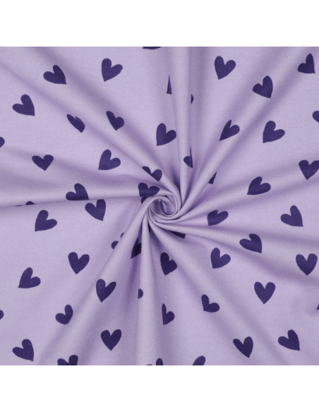 Tela de franela lavanda - Corazones higo