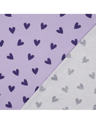 Tela de franela lavanda - Corazones higo