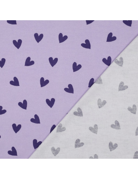 Tela de franela lavanda - Corazones higo